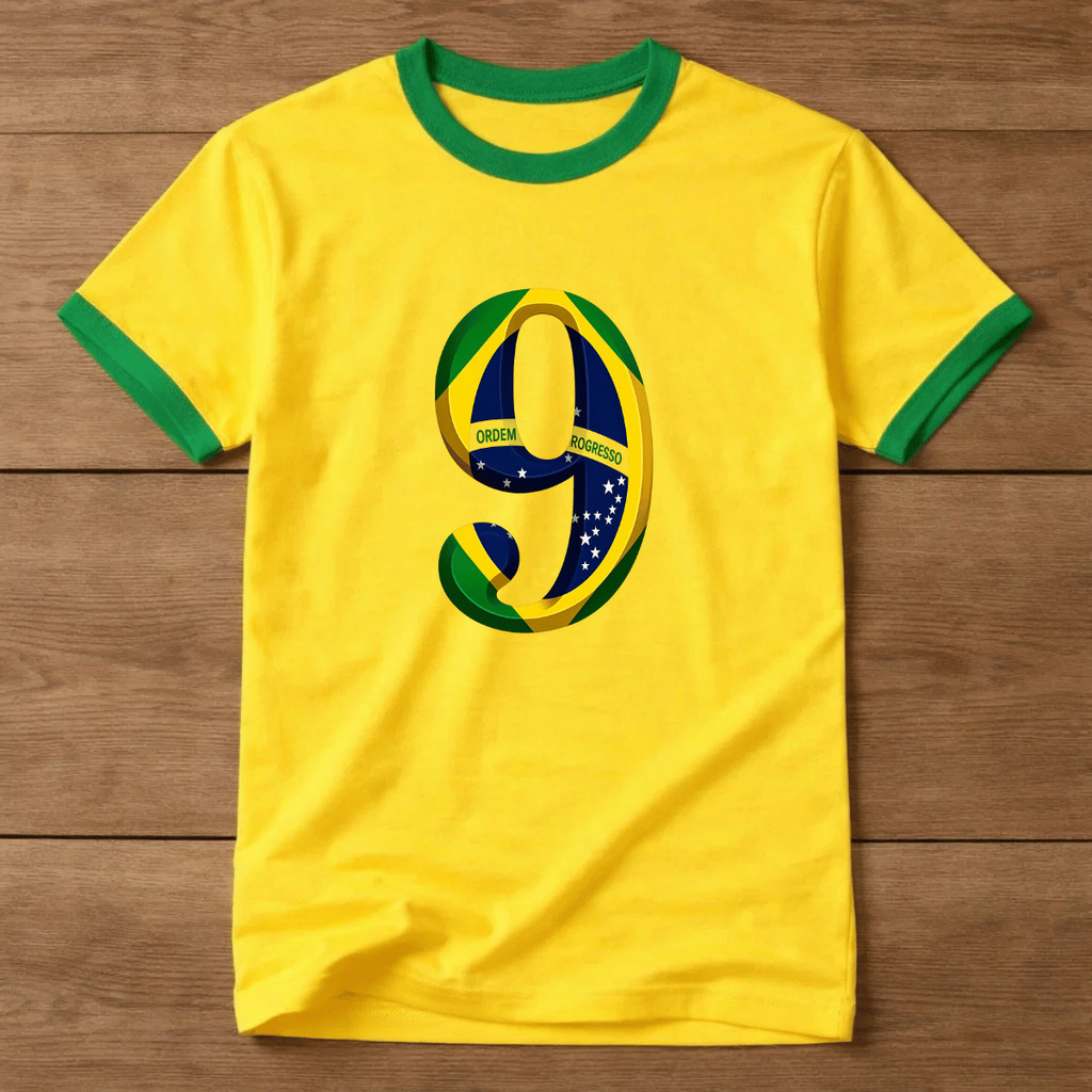 Camiseta Masculina Algodão Brasil 9 Copa Estampada 100% Algodão Premium Blusa Camisa Casual Streetwear Verão