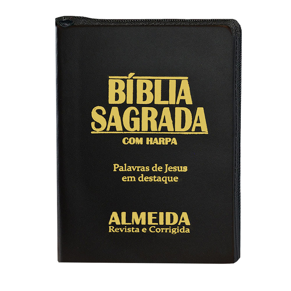 Bíblia Sagrada Letra Grande - Ziper Preta C/ Harpa -11x18cm
