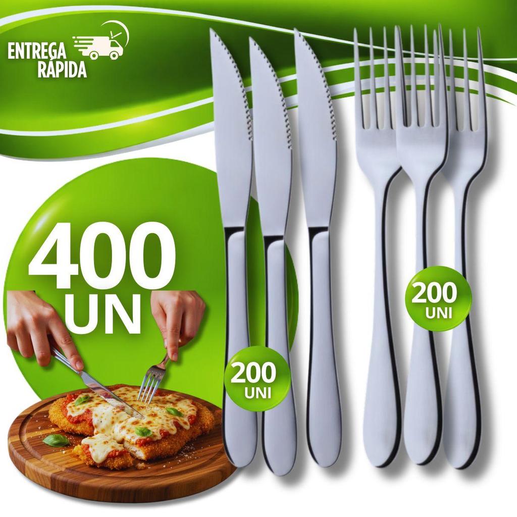 Conjunto400 Talheres 200 Garfos 200 Facas Inox Faqueiro Mesa Cozinha Refeitorio Buffet Restaurantes Cozinha Lanchonete