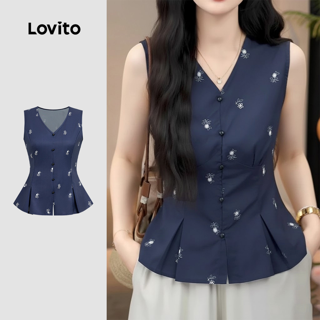 Blusa Regata Feminina Lovito Nacional Casual Clássica E Versátil Com Botões Primavera/verão L171ED062