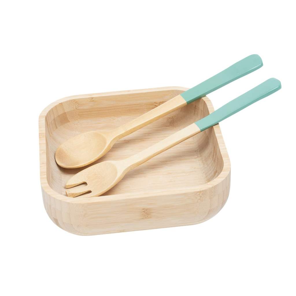 Kit Bowl de Bambu E Utensílios Para Salada 3 Pç Verde - Oikos