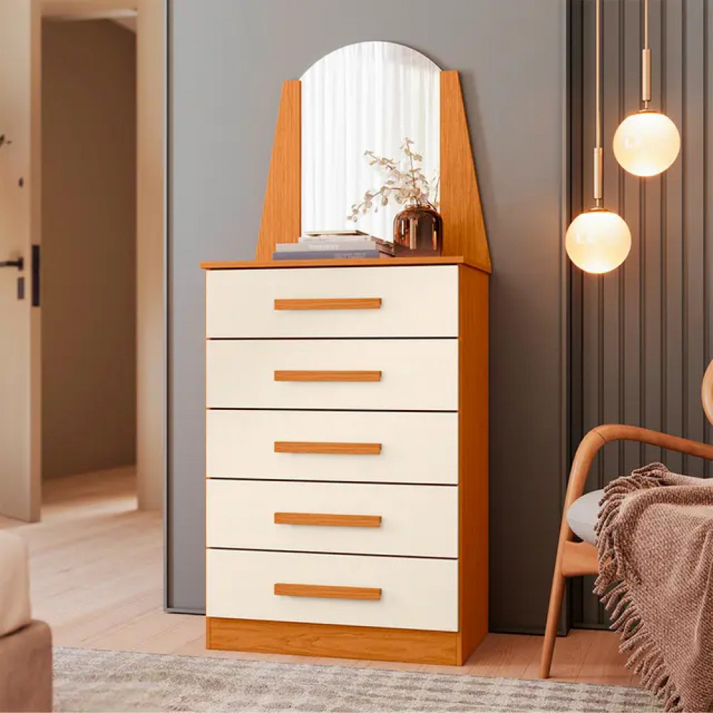 Cômoda New Veneza 5 Gavetas com Espelho Albatroz em Oferta na Shopee