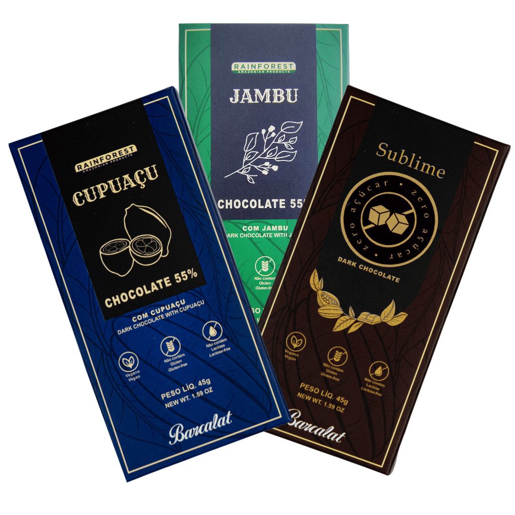 Kit Chocolates 55% Cupuaçu, Jambu e 70% Zero Açúcar