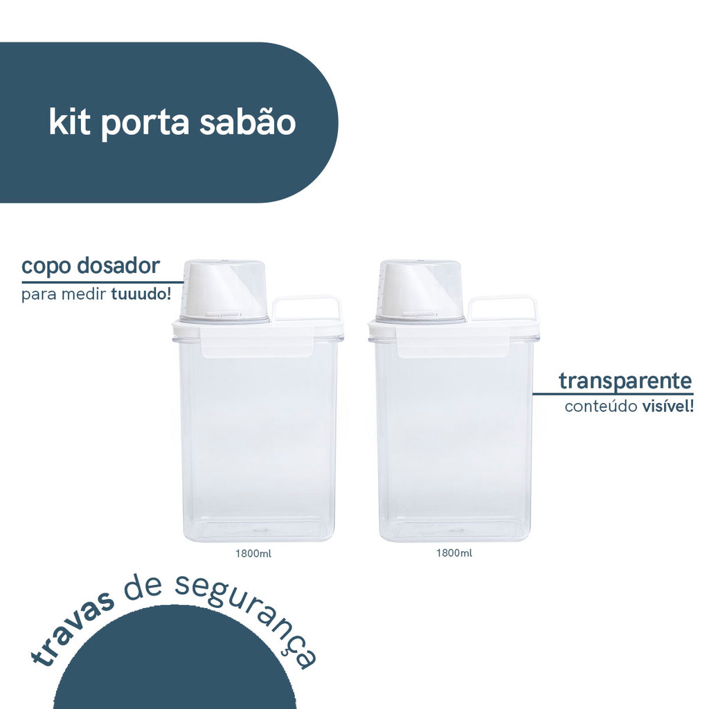 Kit com 2 porta sabão em pó 1,8L com copo dosador e travas - Oikos · foto 2