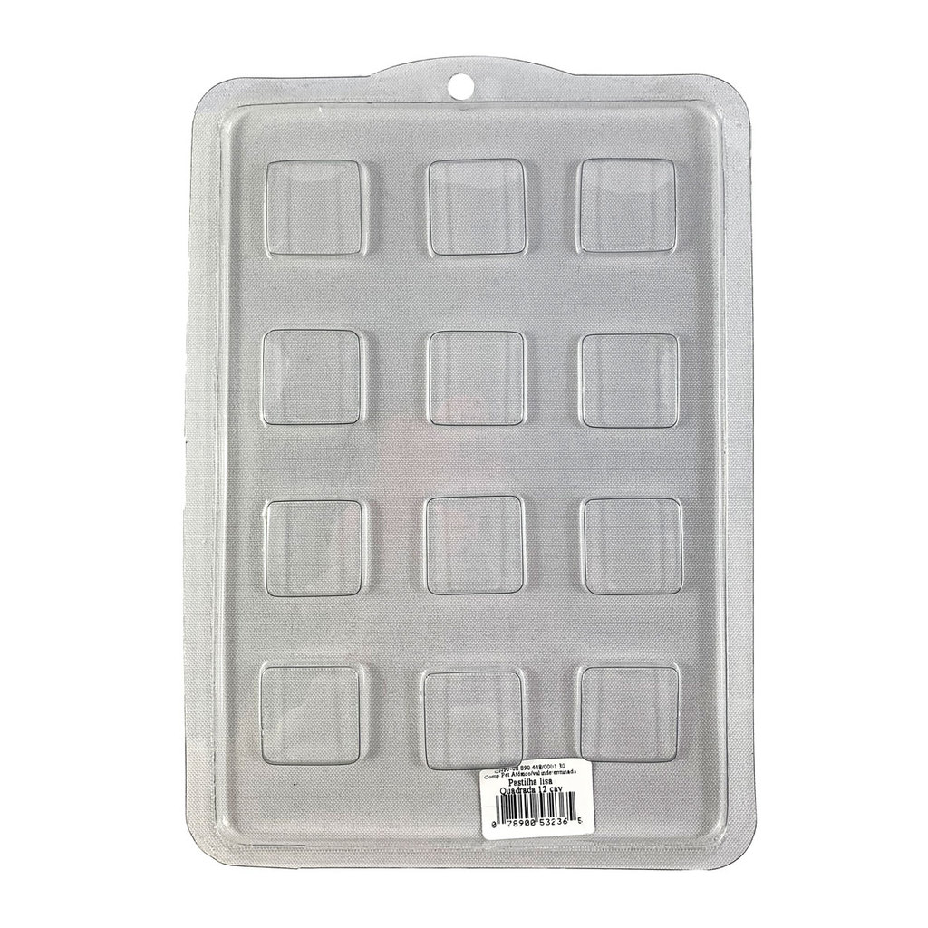 Forma de Acetato Pastilha Lisa Quadrada 12 Cavidades