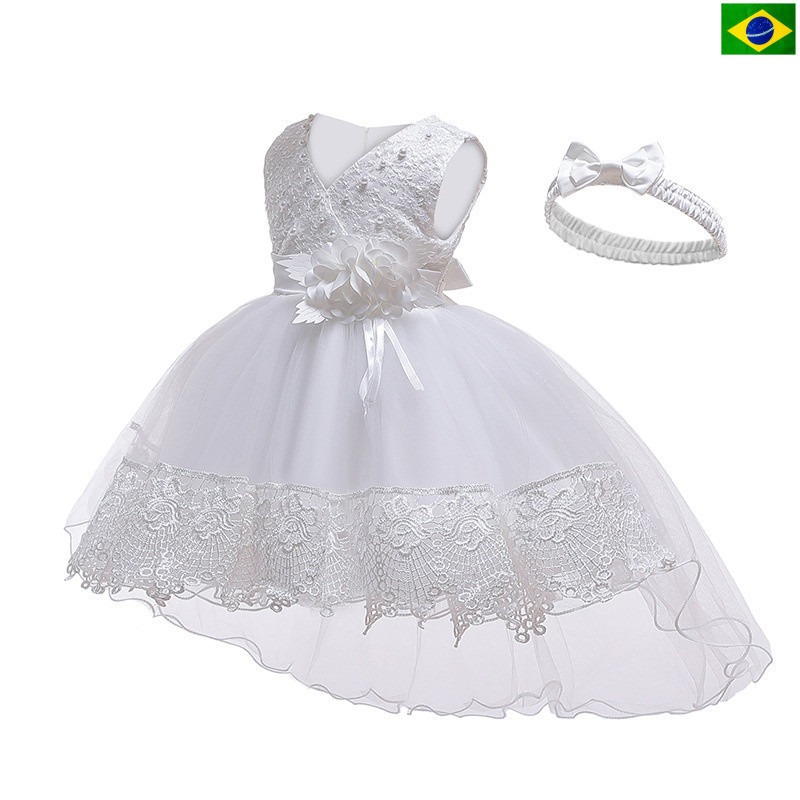 Novo Vestido de Outono para Bebê - Laço de Lantejoulas | Vestido de Princesa com Renda para Crianças 8541