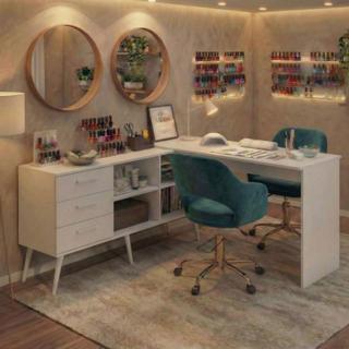 Mesa Profissional para Manicure em L com 3 Gavetas Jady Multimóveis MP6043 em Oferta na Shopee