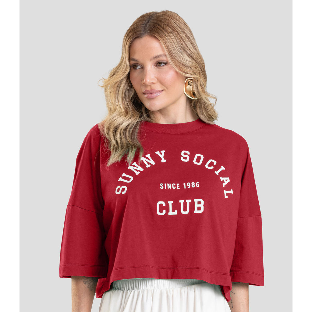 T- Shirt Feminina Cropped Dianna Vermelho em Oferta na Shopee