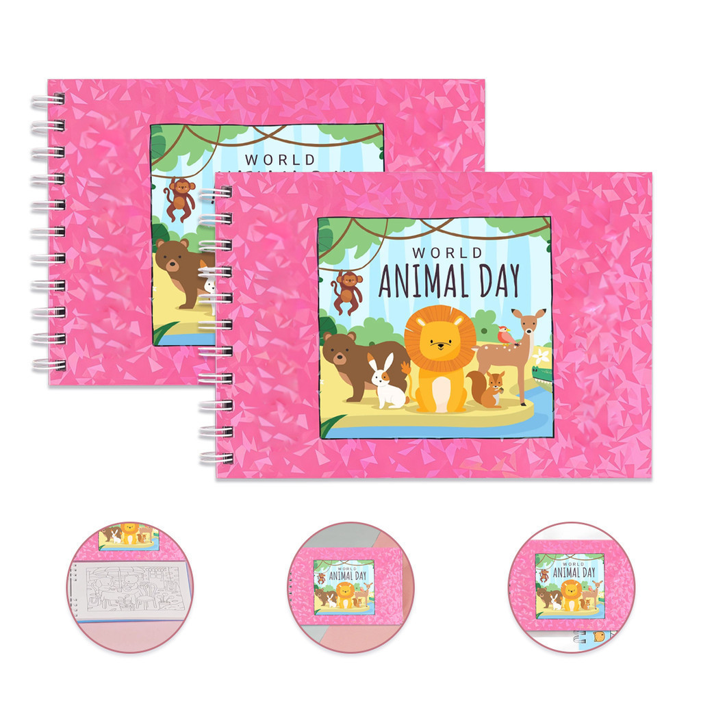 Kit 2 Livro de Colorir Infantil Capa Dura Holográfica 50 Folha Coloring Book for kid Rosa