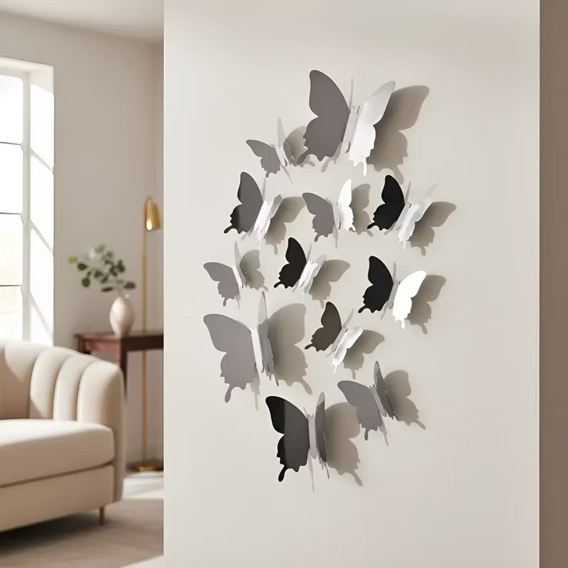 Kit12 Decoração Borboletas 3D Espelhadas Kit Adesivo p/ Parede, Quarto, Sala