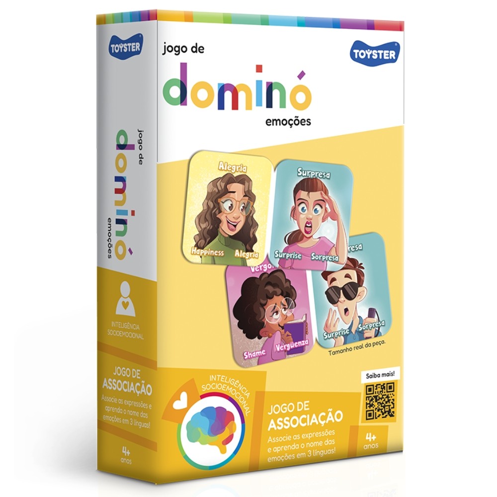 JOGO EDUCATIVO DOMINÓ DAS EMOÇÕES TOYSTER PORTUGUÊS INGLÊS ESPANHOL EXPRESSÃO EM