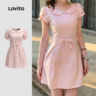 Lovito Vestido Elegante Plissado Geométrico com Babados Rosa Primavera/verão para mulheres LK5ED1044 em Oferta na Shopee
