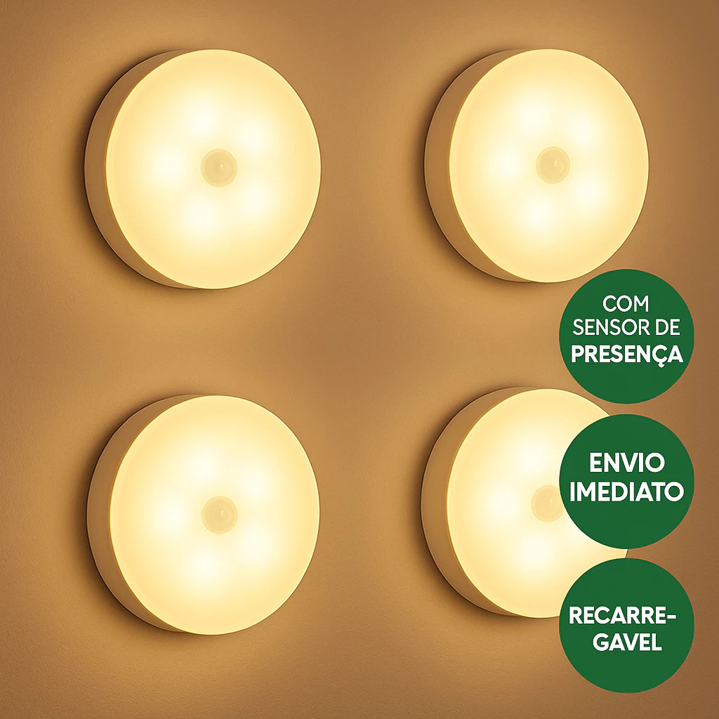 Kit 1/2/3/4/5 Luz LED Sensor de Movimento Recarregável USB Iluminação Noturna Automática Branco Neutro para Armário