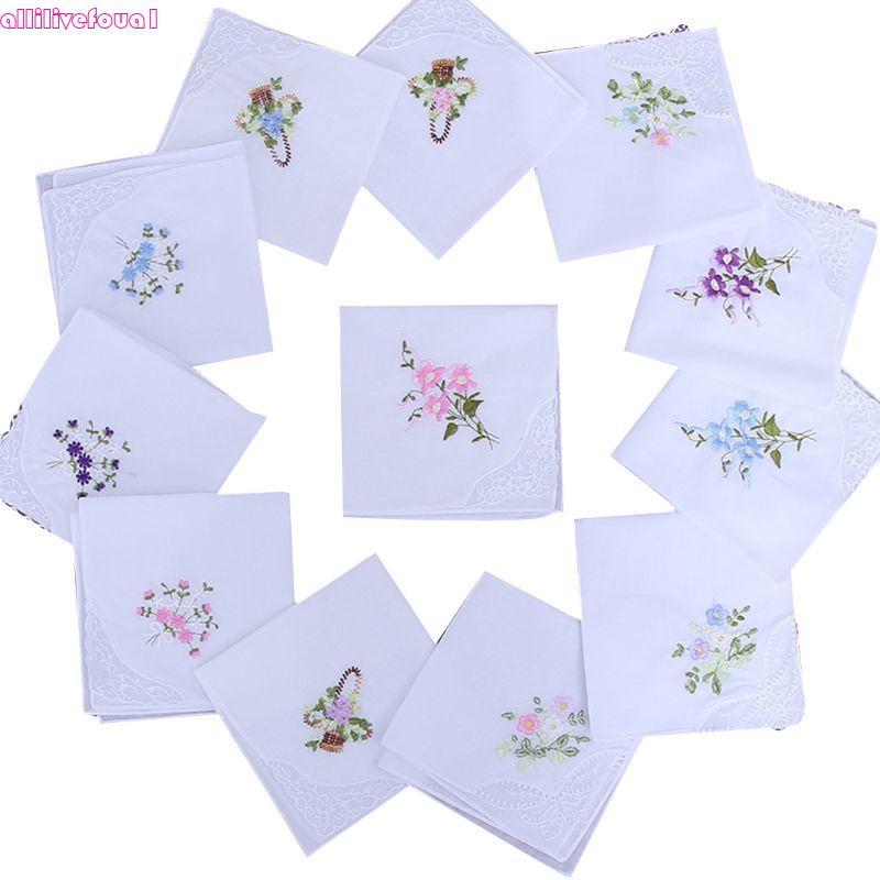 allilivefoua1 Conjunto 5 Peças Lenços Quadrados Femininos 11 X 11 Polegadas Bordados Florais Can