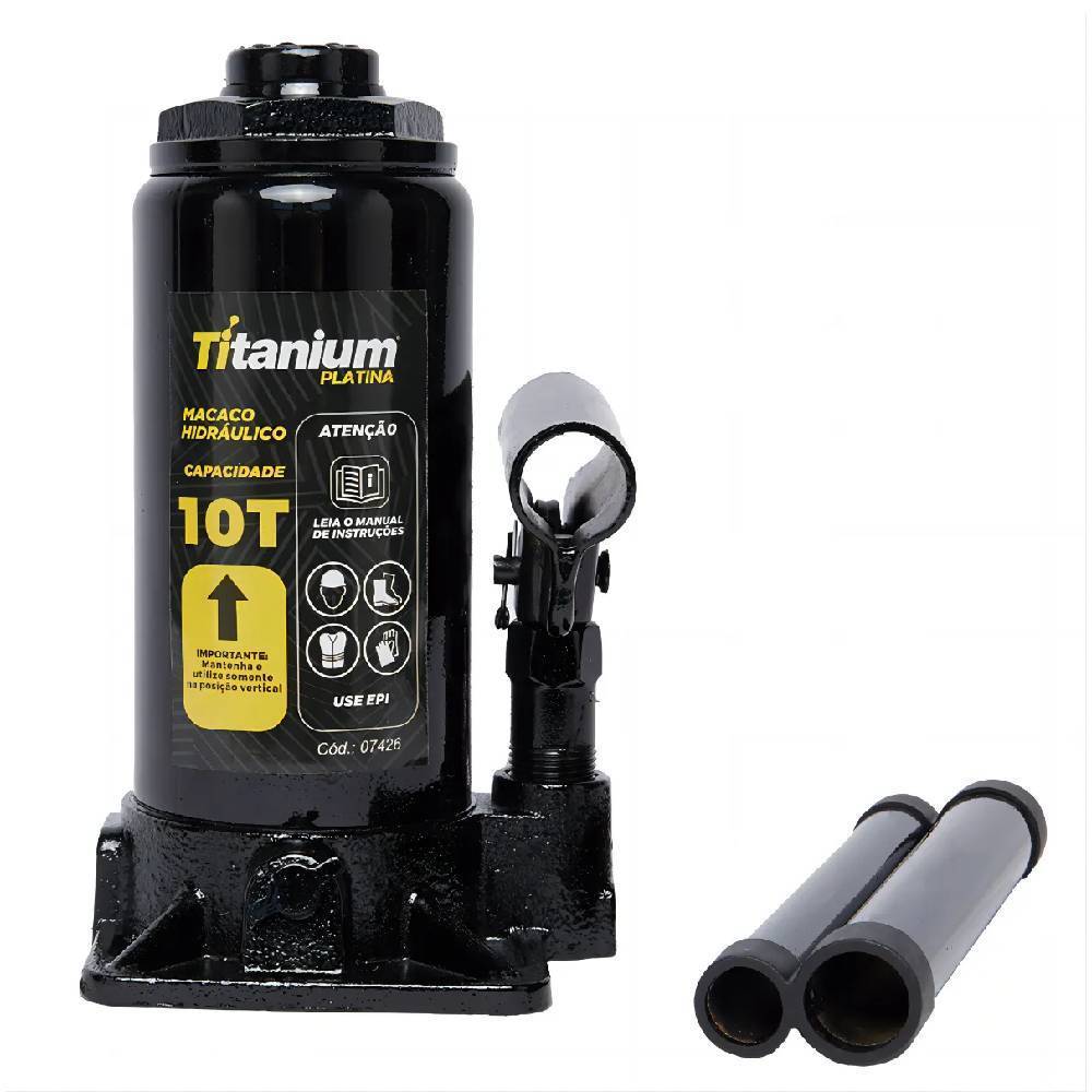 Macaco hidráulico tipo garrafa 10 toneladas - 7426 - Titanium em Oferta na Shopee