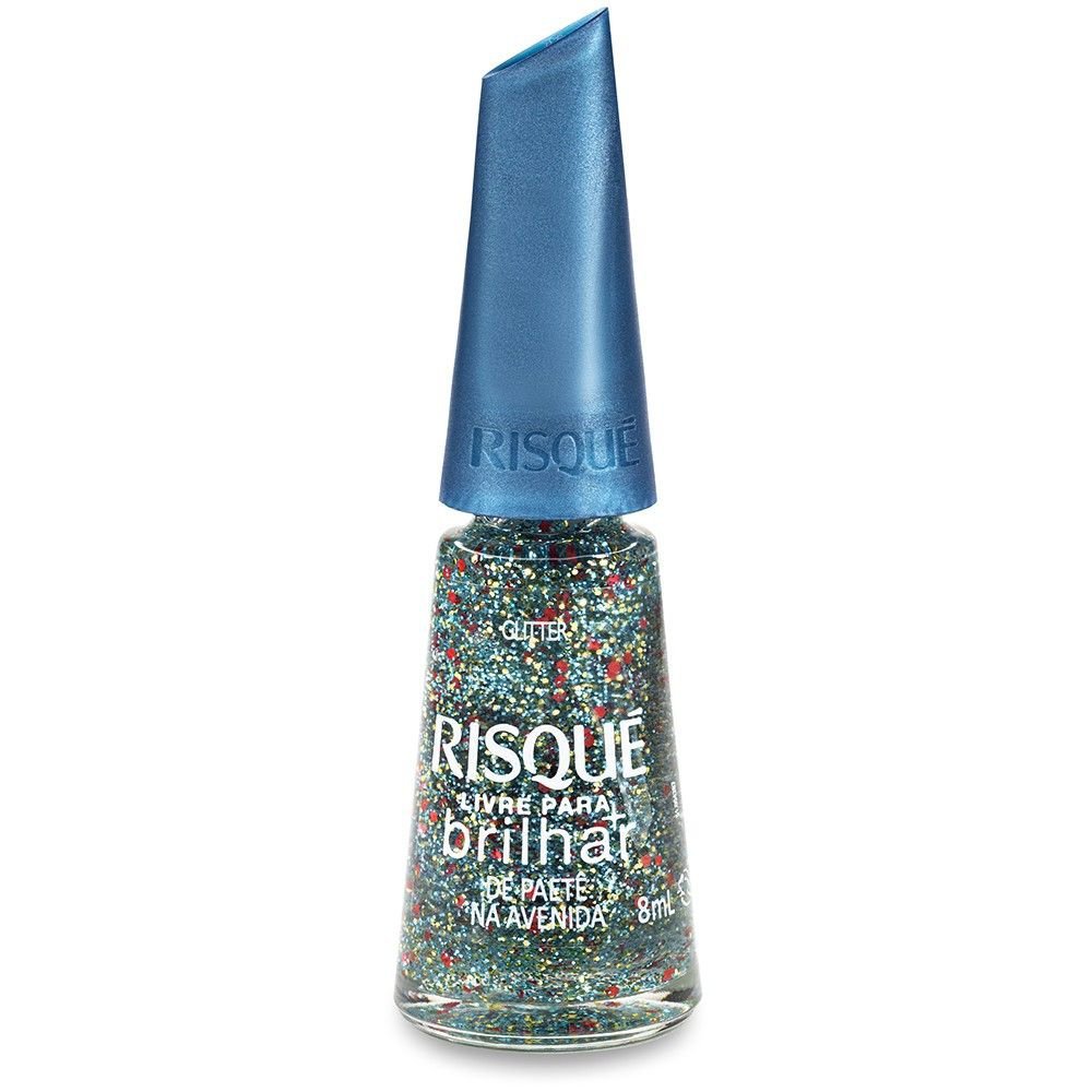 Esmalte Risqué Livre para Brilhar Glitter Azul de Paetê na Avenida com 8ml em Oferta na Shopee