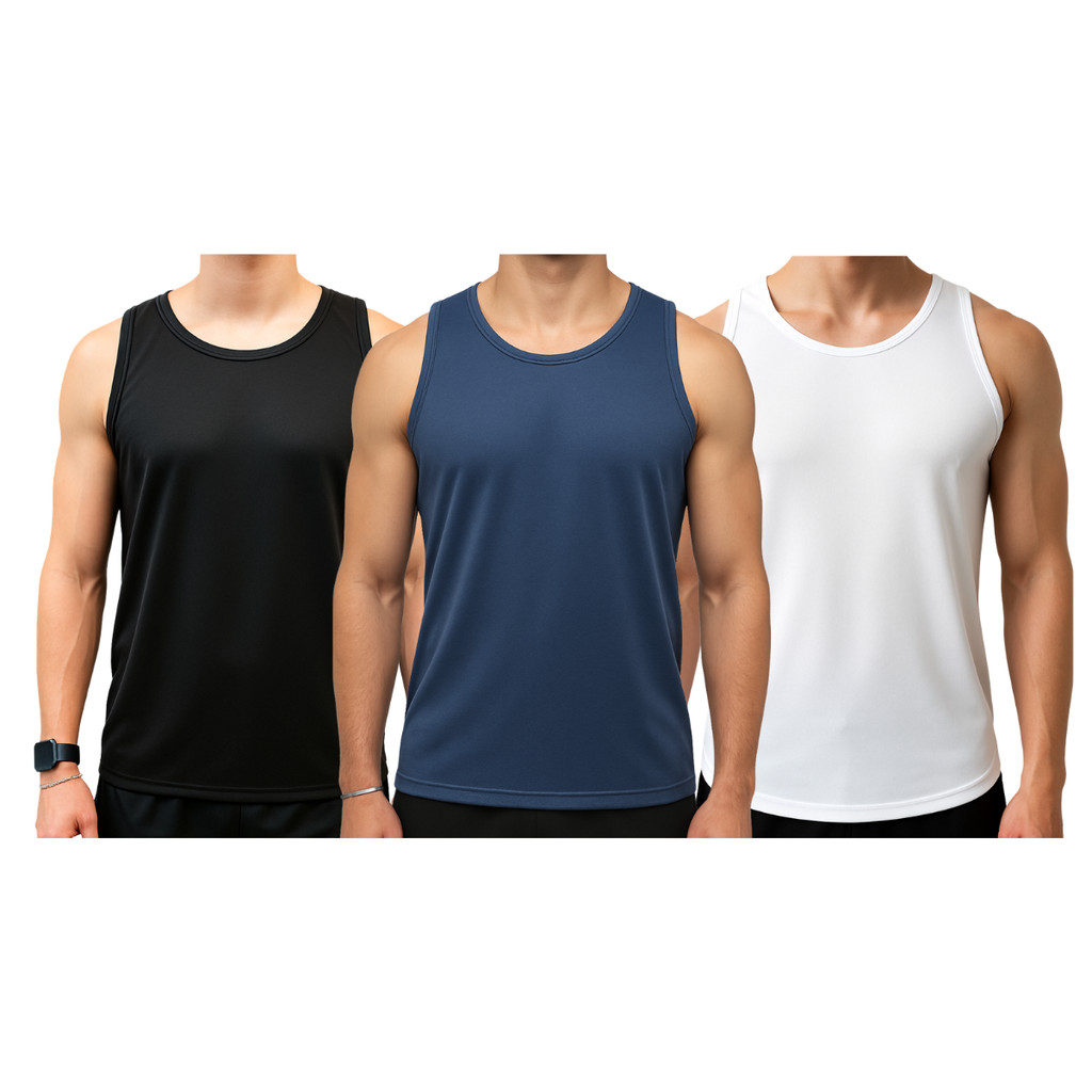 Kit 3 Camiseta Regata Masculina Lisa Básica DryFit Adulto