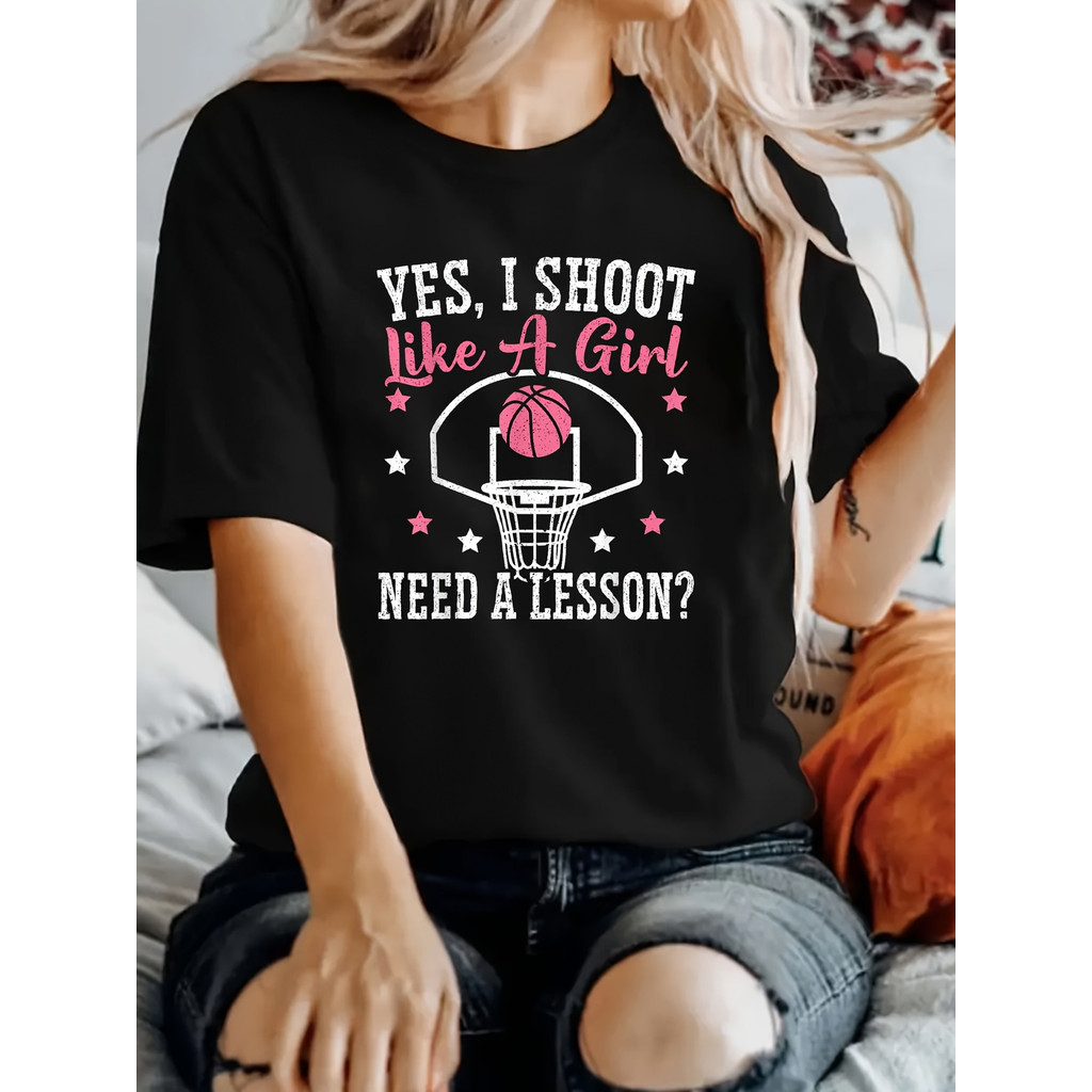 Camiseta Feminina Basquete Hoop Junkie Estampada Letras Estilosa Confortável Divertida Casual
