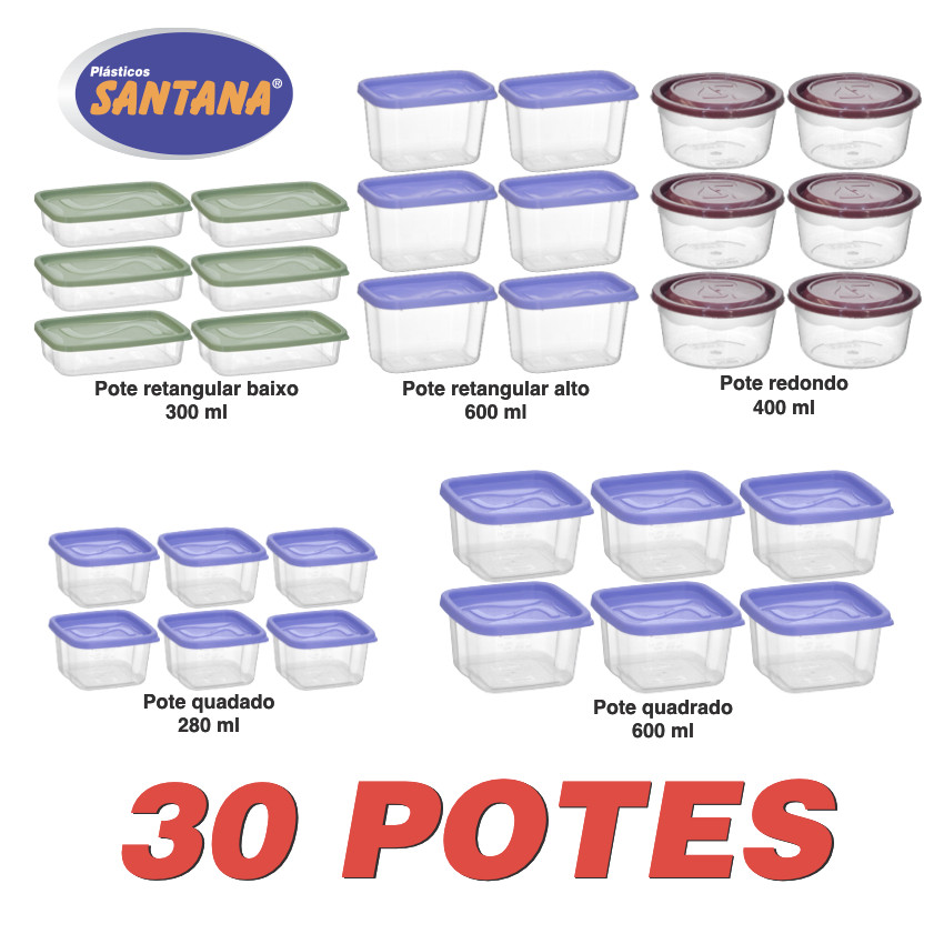 Kit 30 Potes Vasilha Multiuso Com Tampa Organizar Mantimento