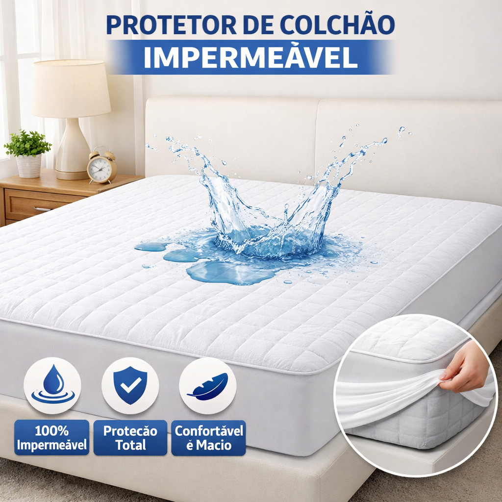 Protetor de Colchão Impermeável Capa de Colchão 100% Matelada Silenciosa Anti-Ácaro Vários Tamanhos