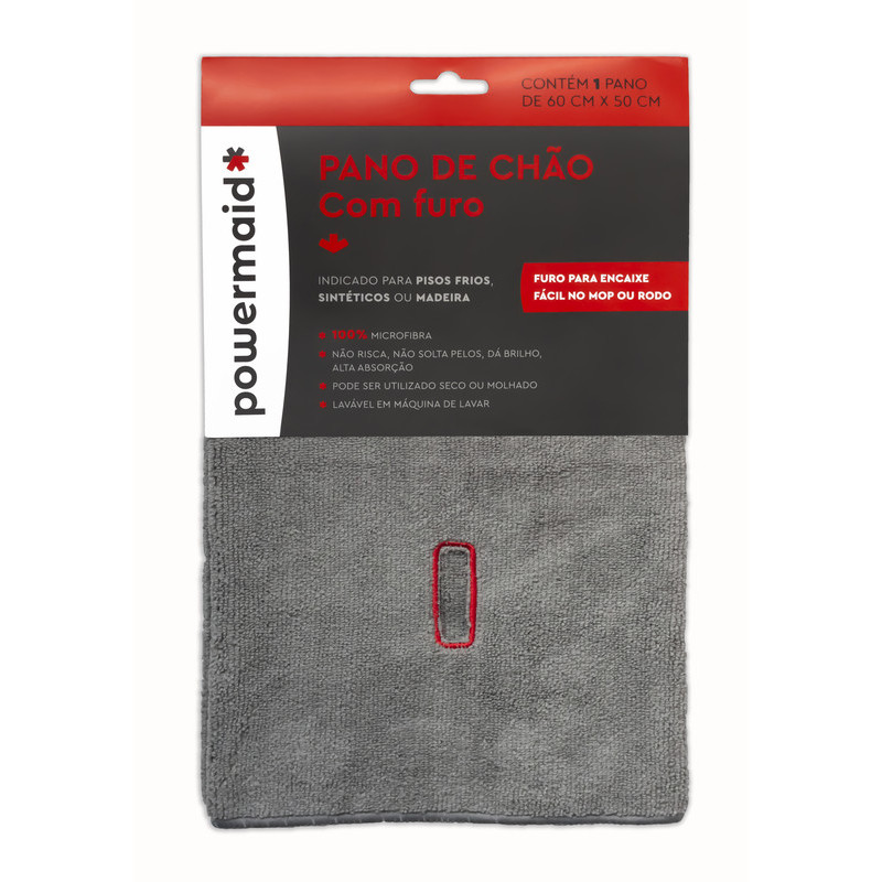 Pano de Chão de Microfibra Para Mop ou Rodo Alta Absorção Com Furo 60X50cm - Powermaid
