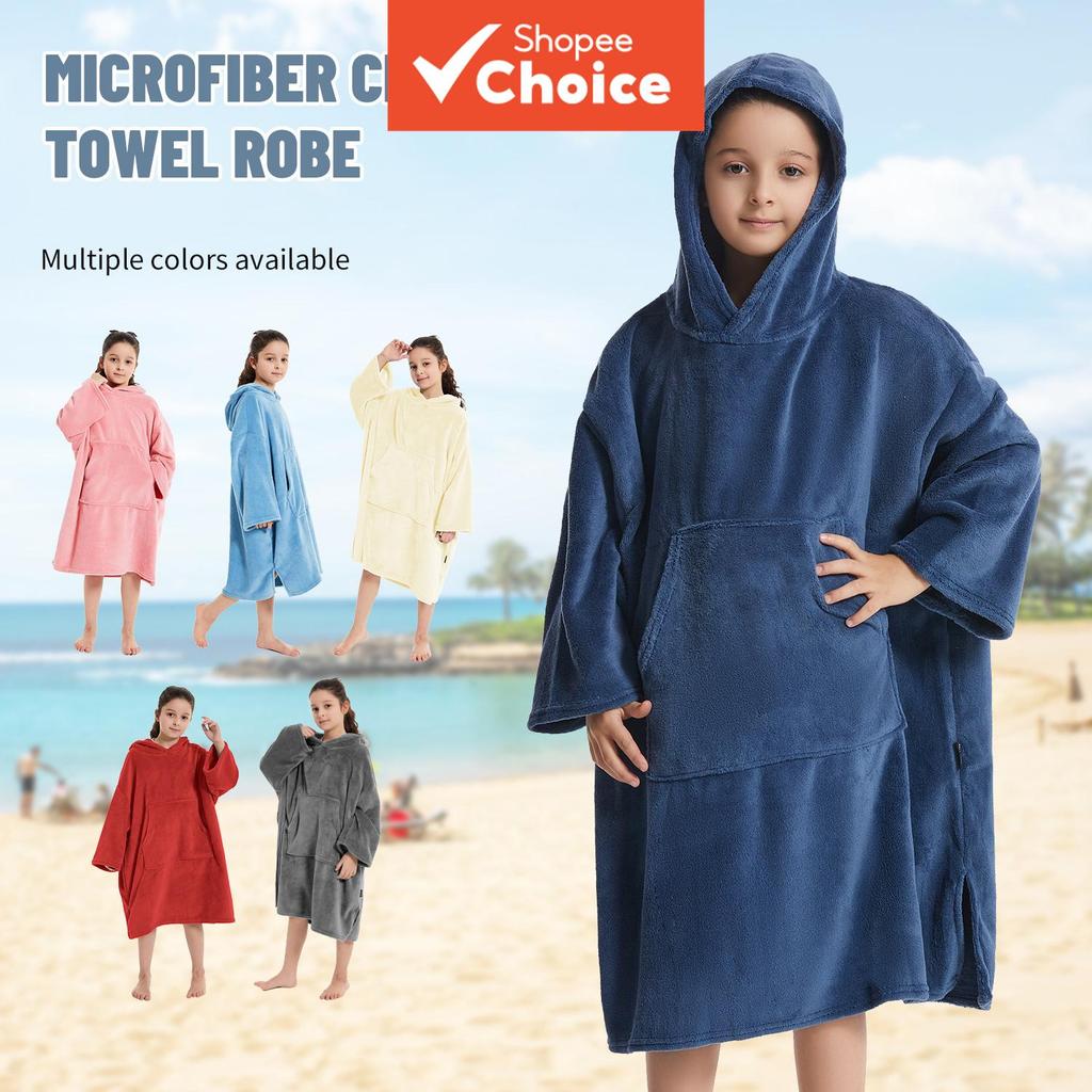 MUTO Kids Roupão Infantil de Microfibra: Manta Vestível Macia e Quente - Capuz de Fleece Coral - Poncho para Natação e