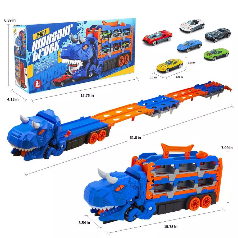 Dino Truck Caminhão Dinossauro com Pista Lançador Engole Carros Brinquedo Divertido