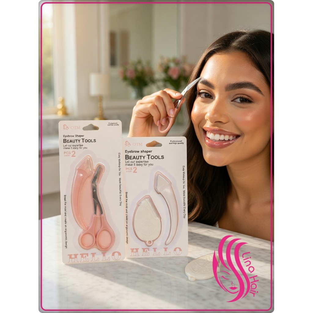 Kit Aparador de Sobrancelhas: Tesoura Ergonômica + Molde e Lâmina Curvada - Rosa ou Branco em Oferta na Shopee