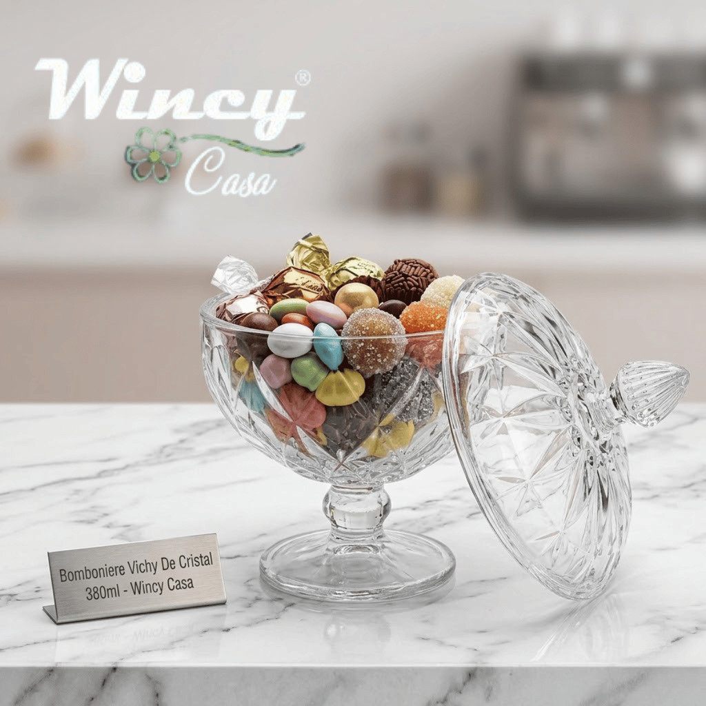 Bomboniere Cristal 380ml Vichy - Wincy Casa / Porta Doce Bombom Baleiro Decorativo Mesa Cozinha