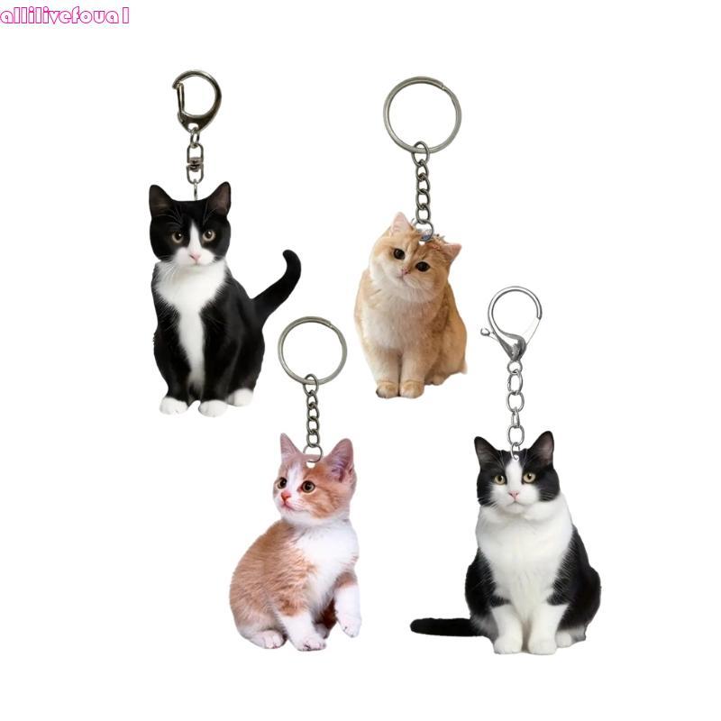 allilivefoua1 Conjunto 4 Peças Elegante Gato Chaveiro Coleção Charme Acessório Chave Portátil