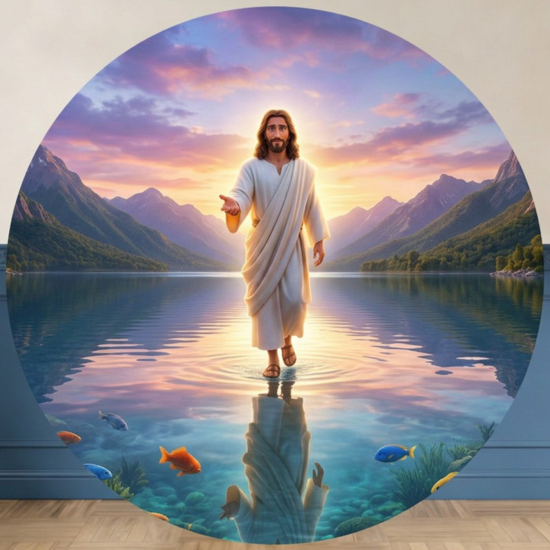 Painel Redondo Jesus Vive Páscoa Cristã | Tecido Premium | Frete Grátis | 150x150cm e 50x50cm