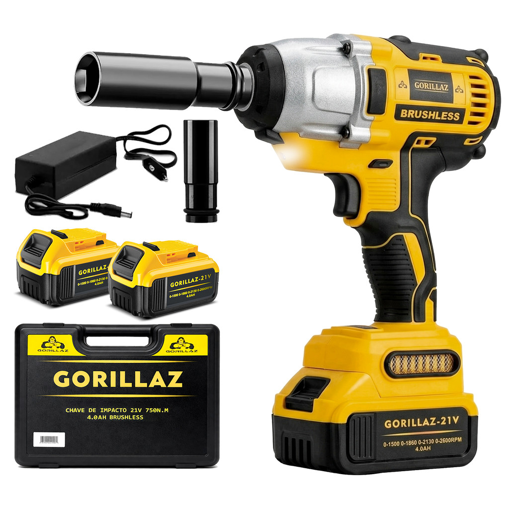Chave Impacto Parafusadeira 2 Baterias 21v 750nm Brushlless Gorillaz