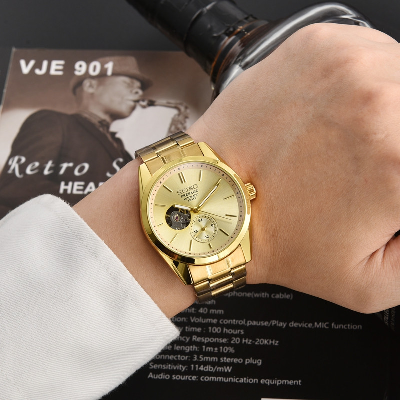 Relógio de Pulso Masculino SEIKO PRESAGE, Relógio Mecânico de Quatro Ponteiros, Marca Japonesa de Topo, Pulseira de Aço