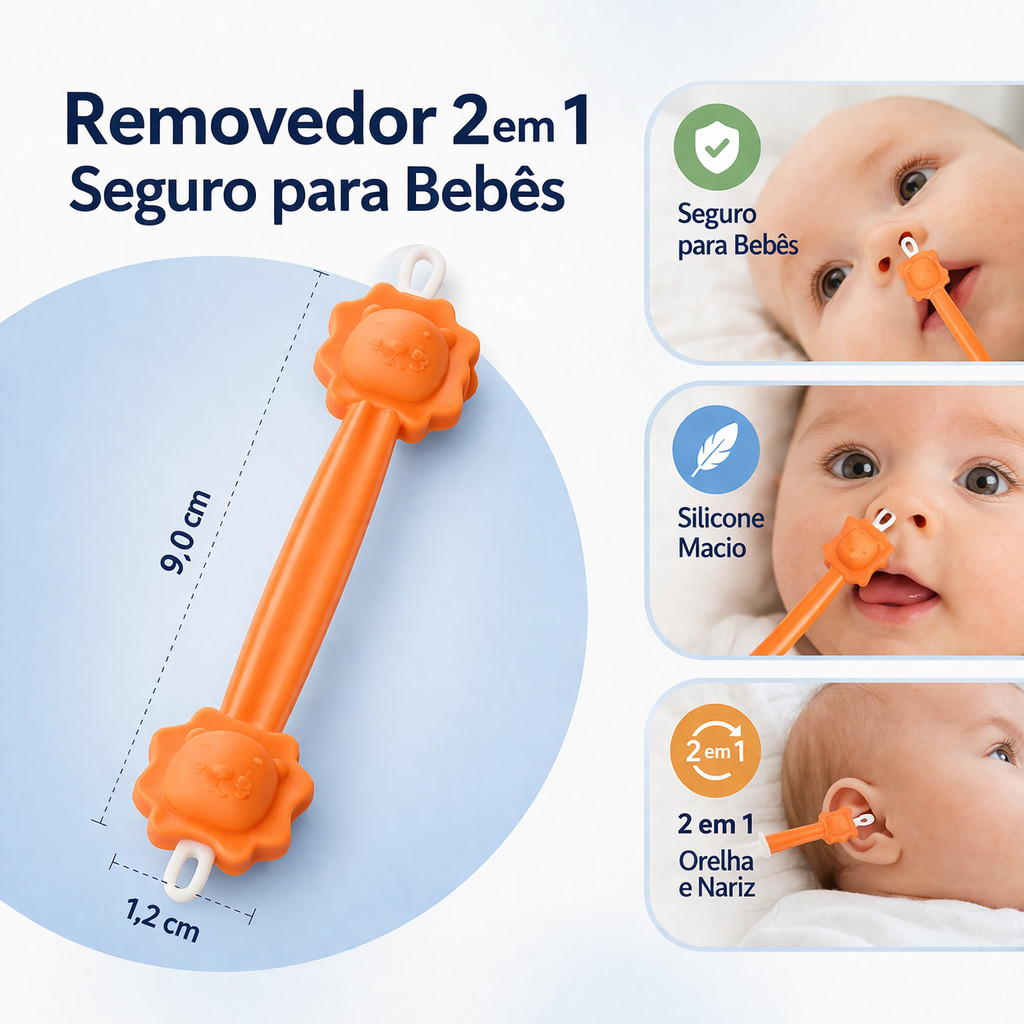Removedor Cera Ouvido Bebê 2 em 1 Limpador Nasal Silicone Seguro Infantil Macio Reutilizável
