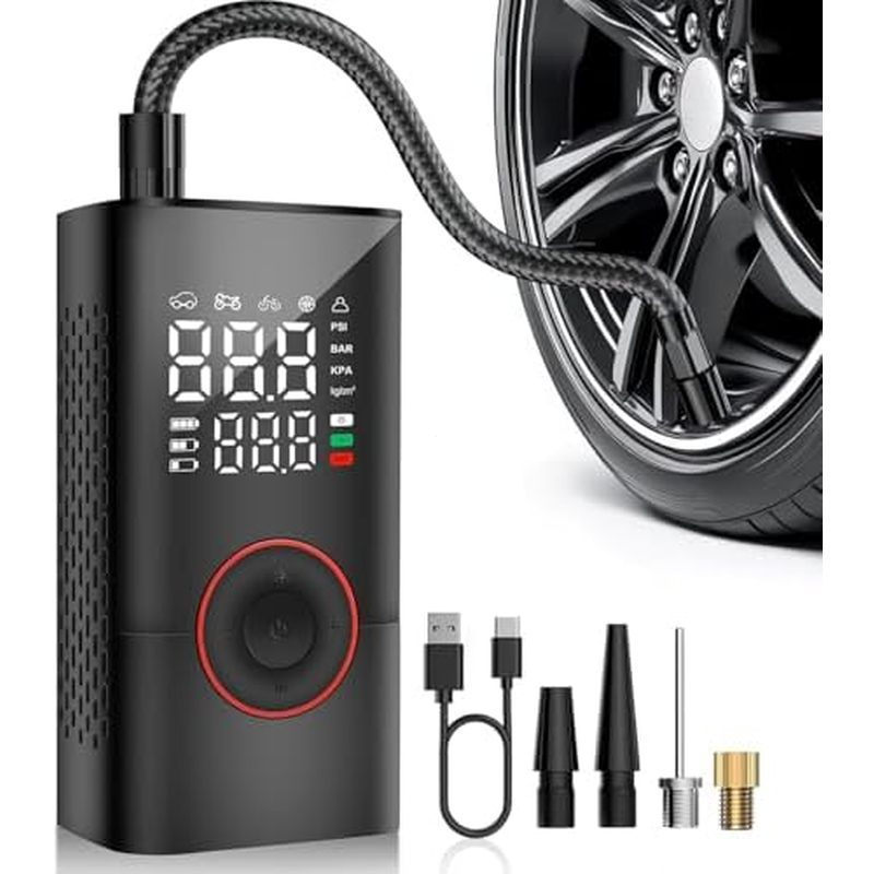 Inflador de Pneus COOLMAN, Compressor de Ar Portátil, Bomba Elétrica Sem Fio para Bicicleta de 150PSI, Inflador de Pneus