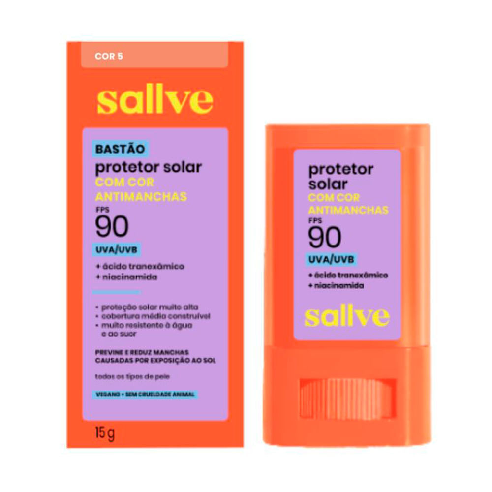 Protetor Solar Sallve Bastão com Cor Antimanchas FPS 90 Cor 5 15g
