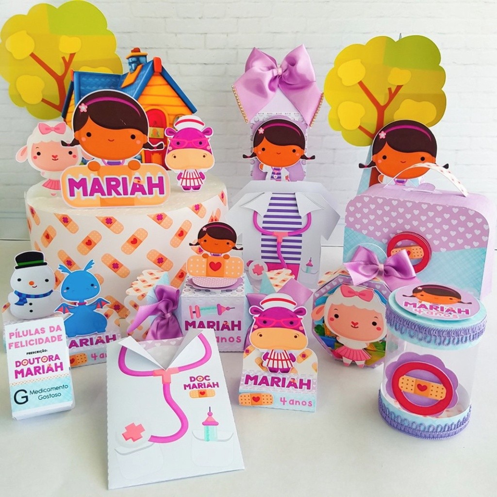 Caixinhas personalizadas, milk, cone e sushi, lembrancinhas, decoração Kit de festa aniversário Dra ou doutora brinquedo