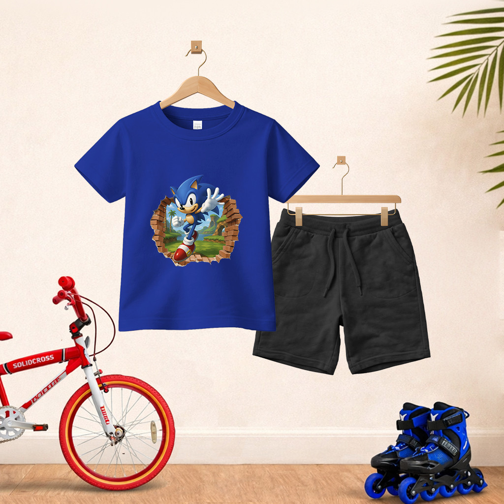 Camiseta Short Conjunto Algodão Infantil Desenho Game Sonic Conjunto De Bermuda Juvenil Conjunto De Bermuda Juvenil