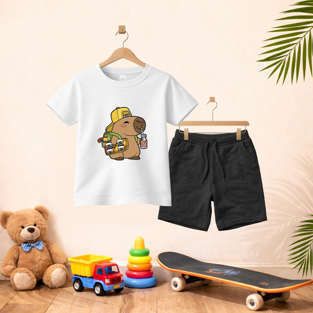 Camiseta Short Conjunto Infantil Capivara Em Algodão Conjunto De Bermuda Juvenil Conjunto De Bermuda Juvenil