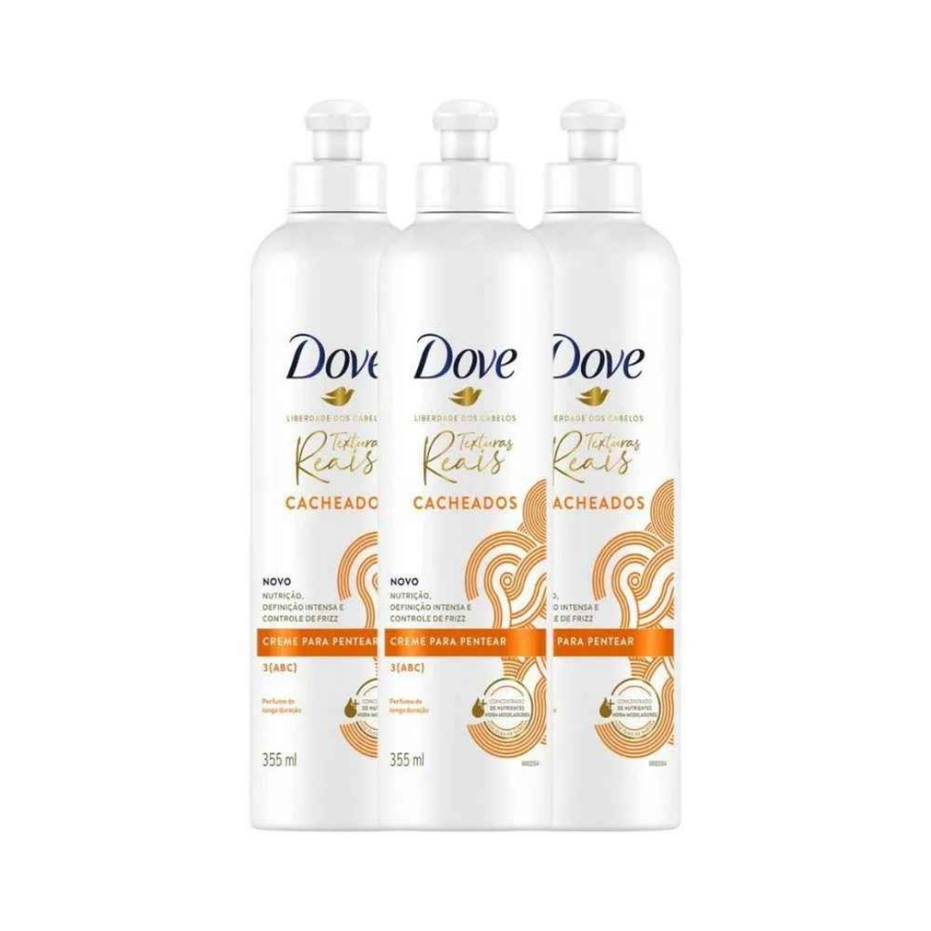 Kit 3 Dove Creme P/ Pentear Texturas Reais Cacheado 355ml em Oferta na Shopee