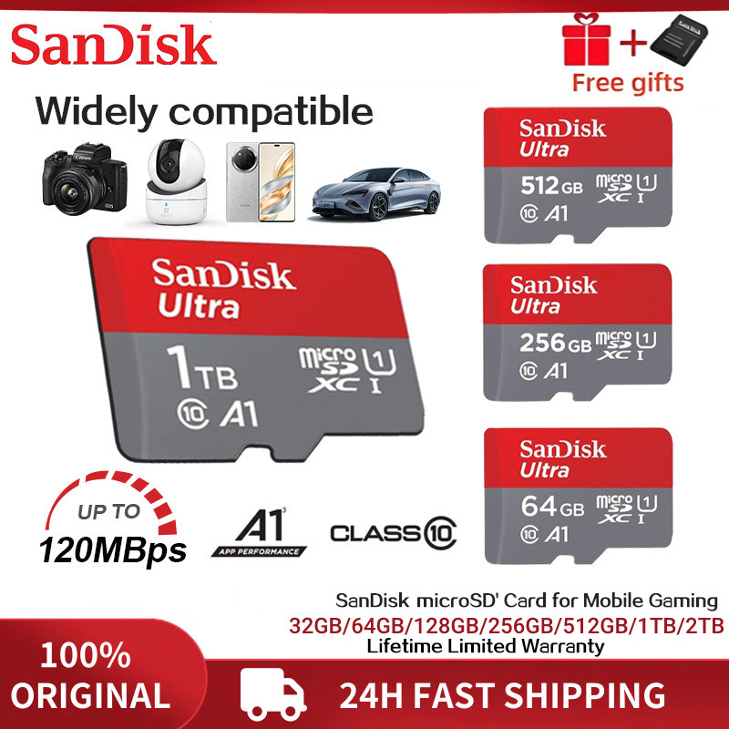 Cartão De Memória Sandisk UItra , 128 Gb , 64 , 256 C10 , 512 , 1 Tb , 32 Flash De Alta Velocidade , Câmera , Alto-Falan