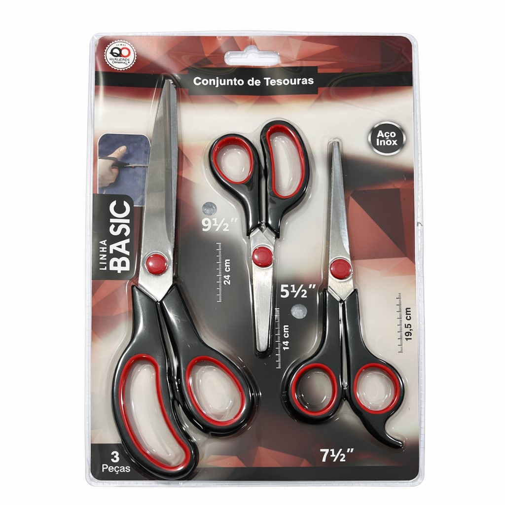 Kit Com 3 Tesouras Aço Inox Multiuso Para Artesanato E Costura