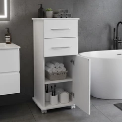 QUEIMA DE ESTOQUE - Armário Funcional para Banheiro - com 1 Porta, 2 Gavetas Multiuso e Rodinhas