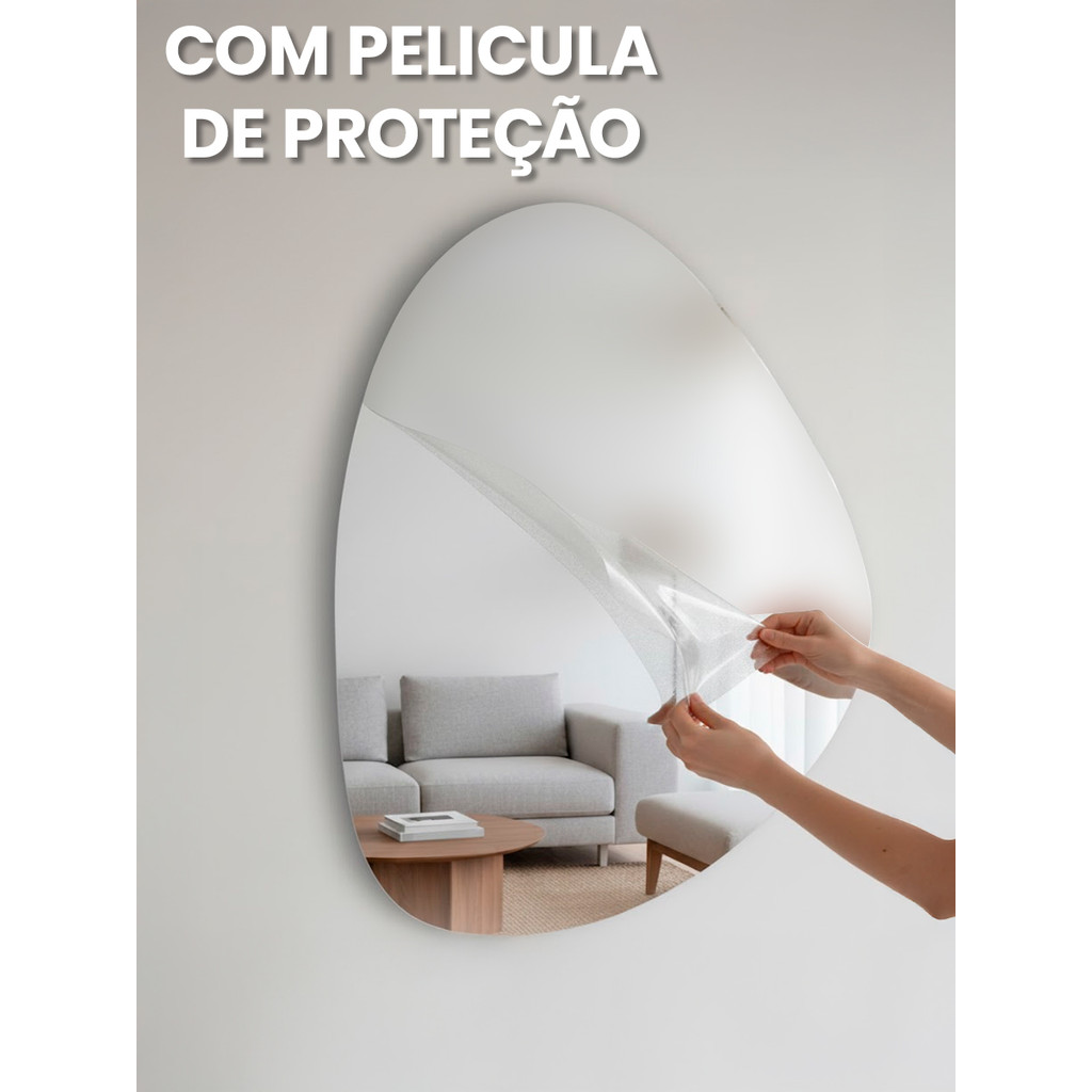Kit 1 a 4  Espelhos Adesivo Acrilico Formato Orgânico 50x35cm Boa Nitidez Decorativo Sala Banheiro