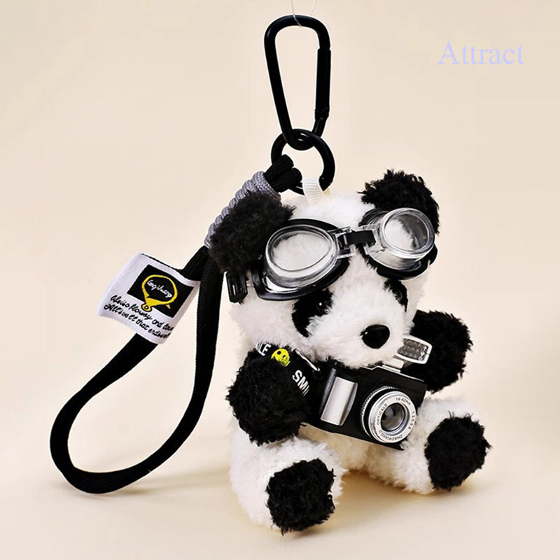 Atrair câmera criativa urso pingente de pelúcia dos desenhos animados boneca piloto casal presente chaveiro saco pingent