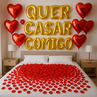 Kit Quer Casar ou Namorar Comigo + 1.000 Pétalas de Rosas + 20 Velas + 15 Balões Coração. em Oferta na Shopee