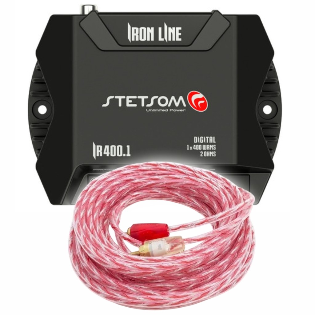 Kit Módulo Amplificador Stetsom IR400.1 400 Watts Rms 1 Canal 2 Ohms + Cabo RCA 5M Stetsom Injetado