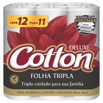 Deluxe Cotton Folha Tripla Papel Higiênico Leve 12 Pague 11