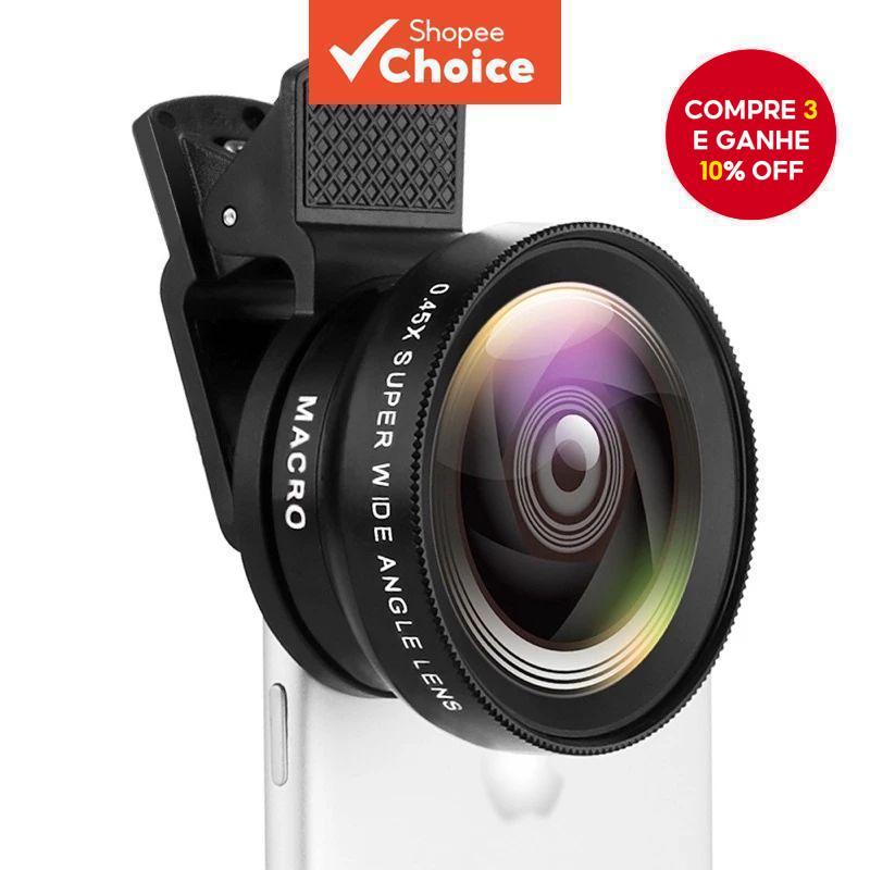 Conjunto de Lentes Externas para Câmera de Smartphone 2 em 1: Lente Grande Angular Portátil + Lente Macro de 12,5x