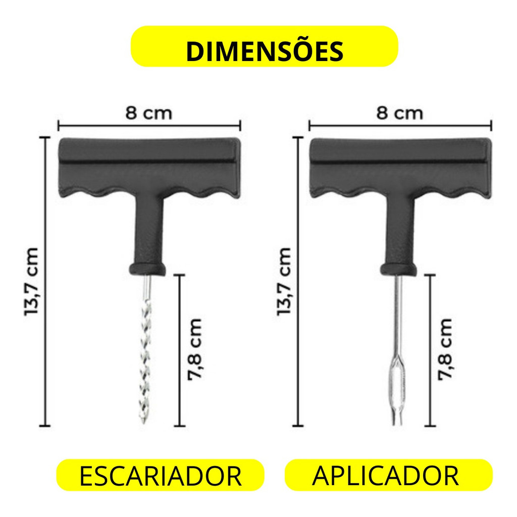KIT DE REPARO DE PNEU SEM CÂMARA KIT DE CHAVES + 13 REFIL MACARRÃO PARA MOTO E CARRO